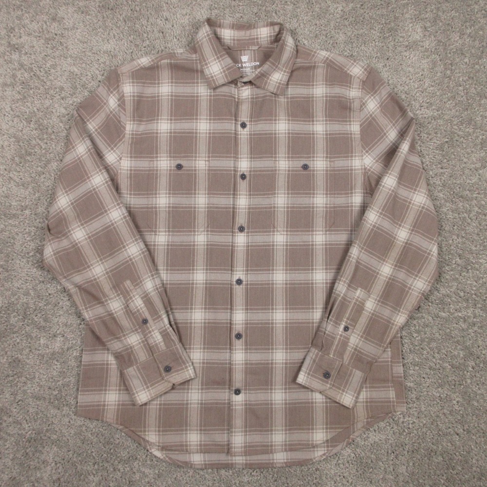 Mack Weldon Shirt Mens Medium Brown Plaid Performance Merino Flannel Button Up